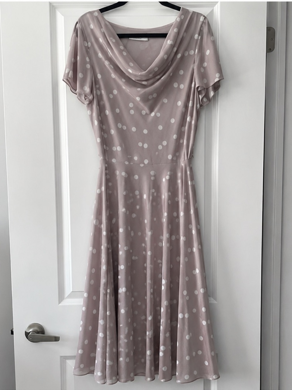 Jacques Vert Size 14 Cowl-Neck Split Flutter Sleeve Polka Dot Dress